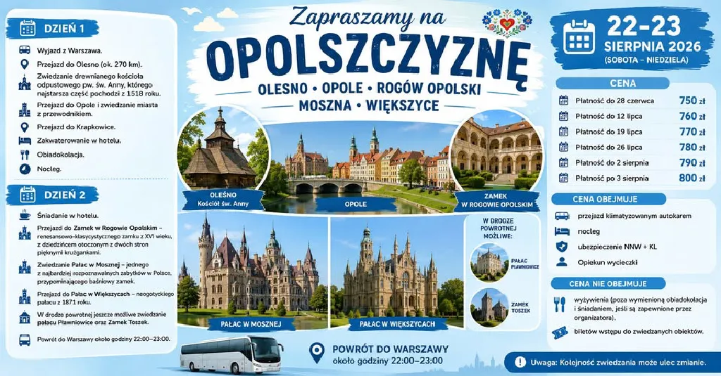 Wycieczka dwudniowa: Zamki i pałace Opolszczyzny