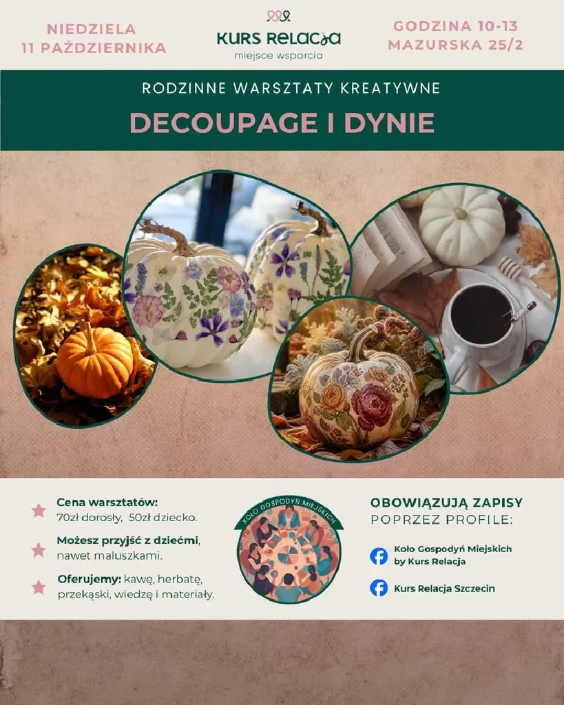 Decoupage dyni – jesienne warsztaty na Mazurskiej